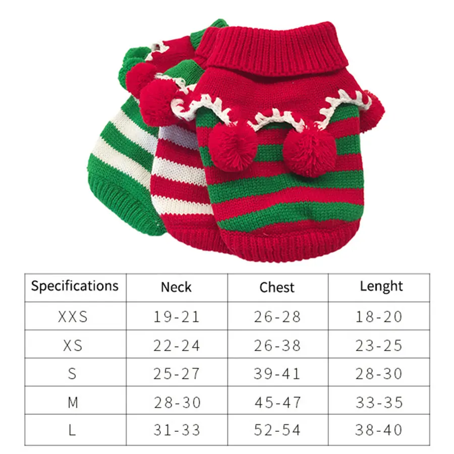 Свитер для собак, Рождественский полосатый милый шерстяной свитер с шариками, зимняя теплая одежда для собак пальто, куртка с котом, пуловер, Ropa Para Perro
