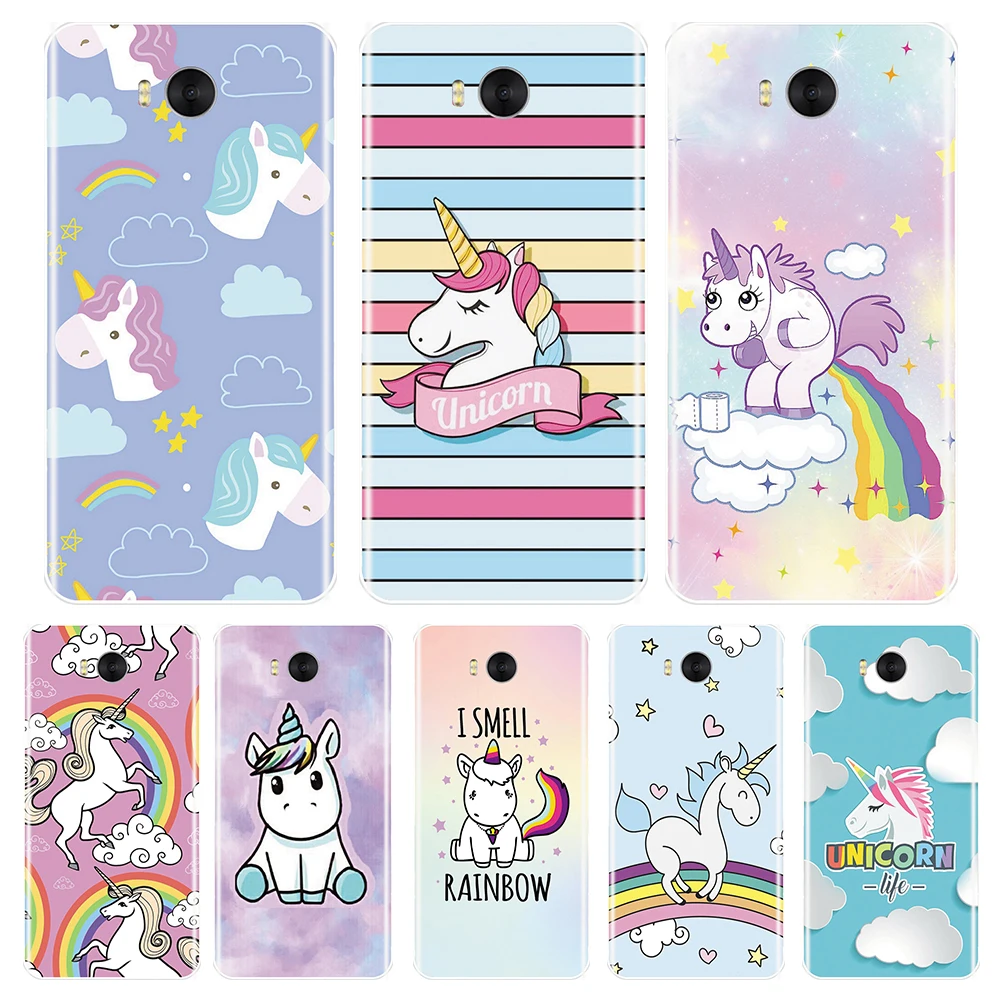 Silicone TPU For Huawei Y5 Y6 Y7 Prime 2017 2018 Y9 2019 Soft Phone Case Rainbow Unicorn Back Cover Y3 II Pro | Мобильные телефоны