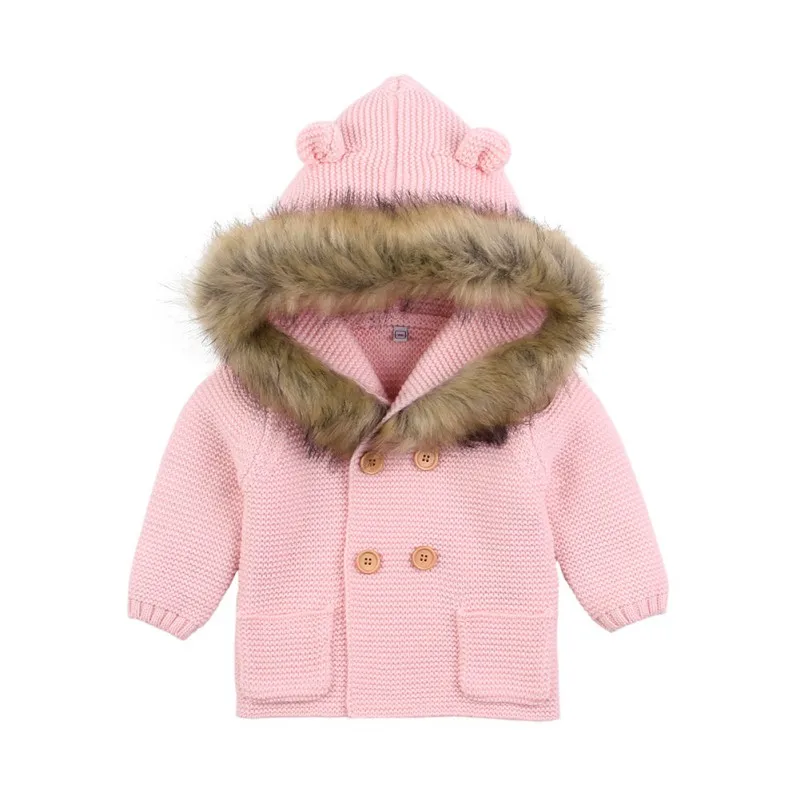 

New Winter Fashion Hooded Fur Collar Sweater Jacket Newborn Cardigan Infant Girl Clothes Baby Boy Sweater Clothes Child