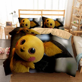 

Pikachu Anime Duvet Cover Set Twin Full Queen King Bed Linen Set Janpanese Game Character Cartoon Bedding Set 3PCS for Kids