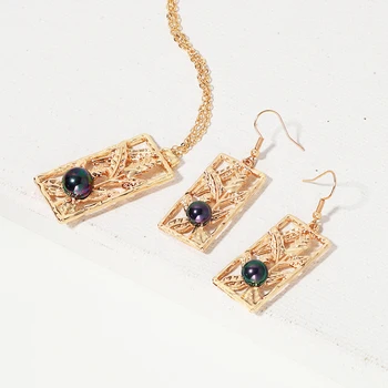 

KOMI Polynesian Hawaiian Samoa Marshall Style Glass Bead Pearl Square Flower Necklace Earrings Jewelry Set GJZ374