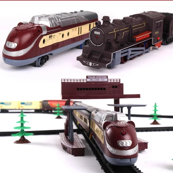 Simulation Train Retro Electric Railcar Train Set  Electric Light Train  Model Educational Toys Gifts For Children 2