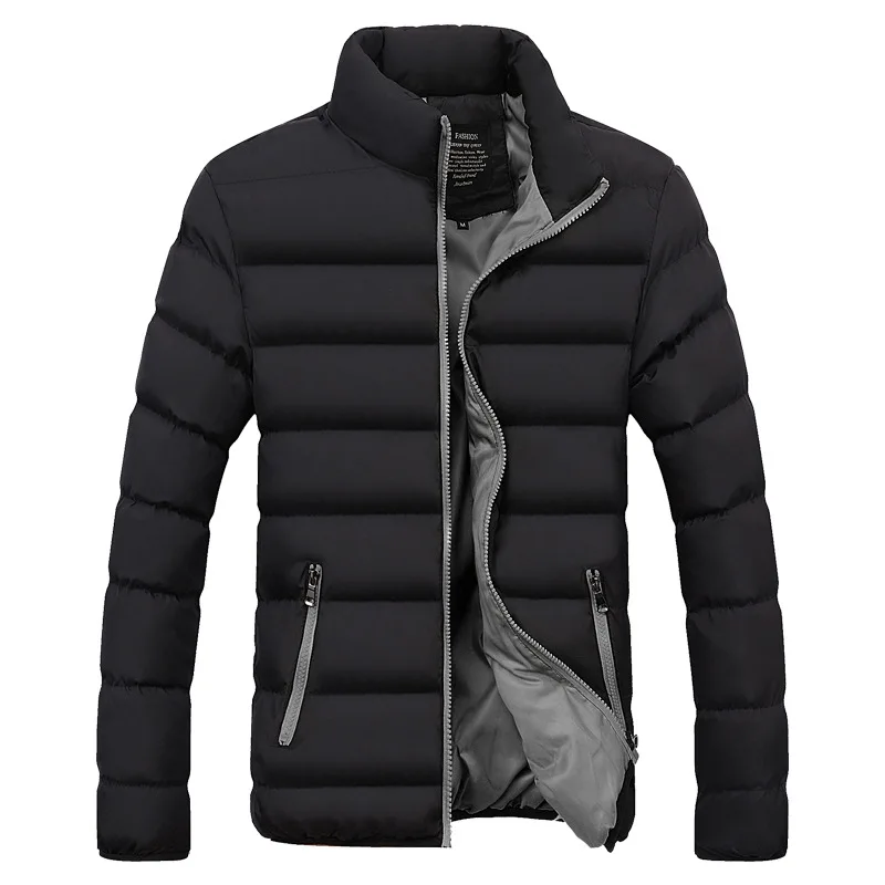 Осень и зима Мужская стойка воротник сплошной цвет толстый пух перо хлопок-ватник одежда молодежная плюс-размер Повседневная - Цвет: Серый