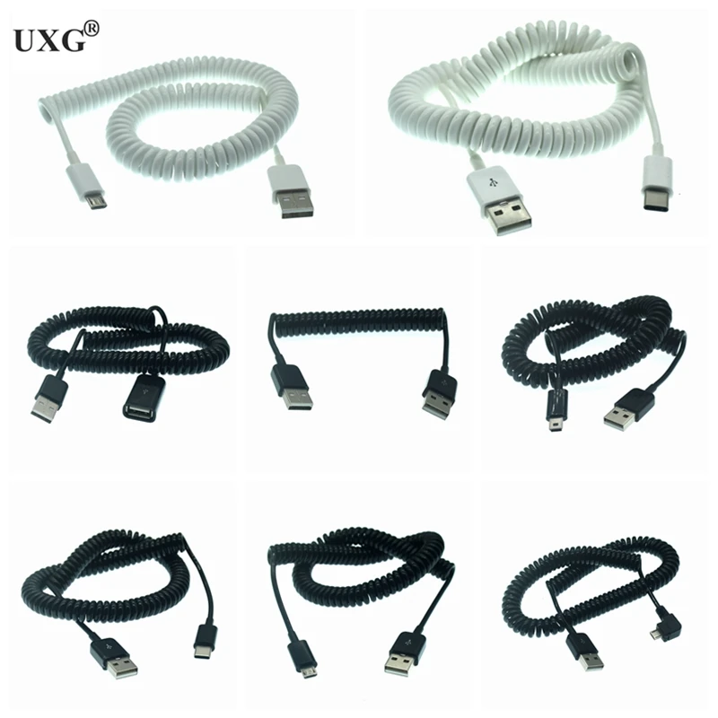 Пружинный USB кабель Micro Mini C Type штекер-штекер Женский для быстрой зарядки телефона