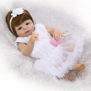 

22inch Lovely Vinyl Realistic Reborn Baby Girl Doll With White Dress Gift