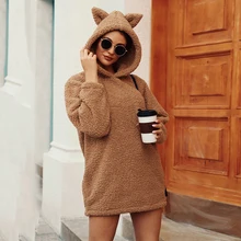 Vertvie Зимние Модные женские толстовки, повседневные спортивные топы с длинным рукавом, пуловер с капюшоном, одноцветные теплые флисовые Свободные толстовки