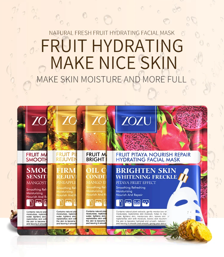 Private Label Wholesale ZOZU Fruit Mango pineapple pitaya mangosteen Natural organic Moisturizing Nourishing face mask