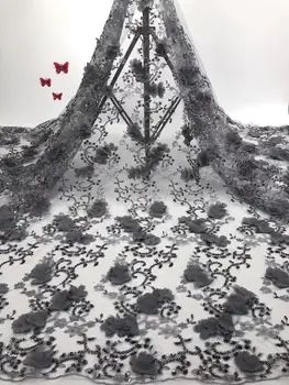 

High quality 2019 handmade beaded french tulle Nigerian lace fabrics pearls embroidered sequins African 3D lace fabric appliqued