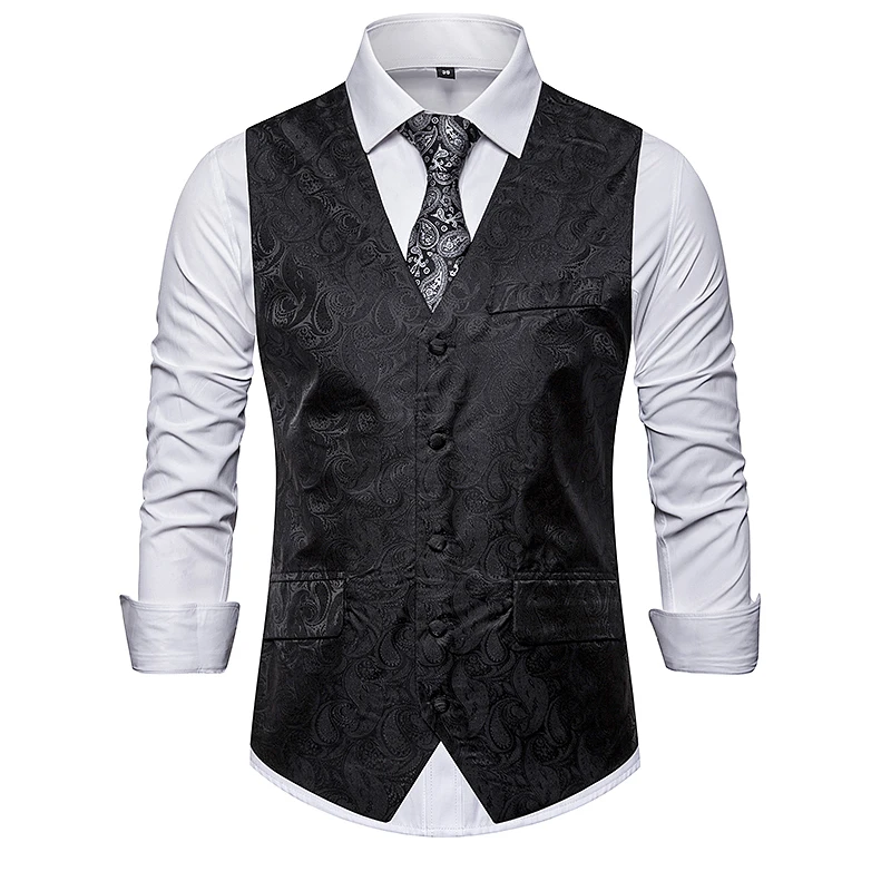 New autumn men smart casual suit vest Tops mens Flower leaves embroidery pattern suit vest coat Single-breasted design plus size