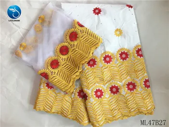 

LIULANZHI Nigerian White Lace Dress Wedding Cotton Bazin Fabric Brocade 7 yards High Quality 2019 African Baizn Riche ML47B27