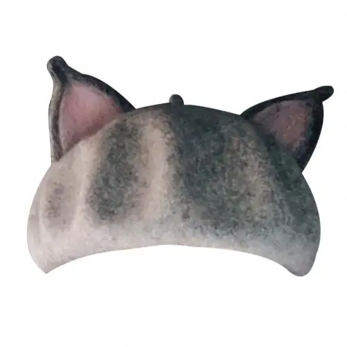 Light Gray Модная женская однотонная шапка с кошачьими ушками, зимняя теплая шерстяная шапка художника - Цвет: Light Gray