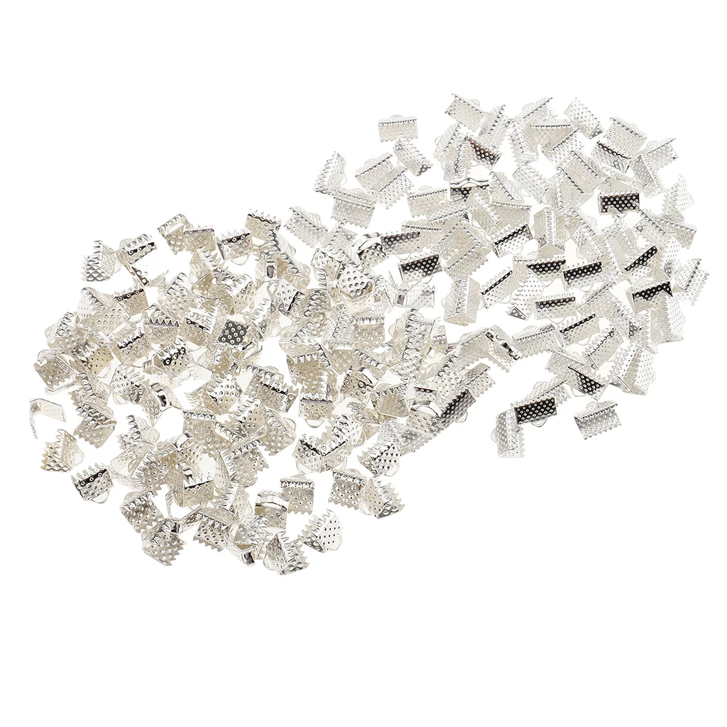 

200PCS Alloy Ribbon Ends Fastener Clasps Textured Crimp End Clamps Cord Ends