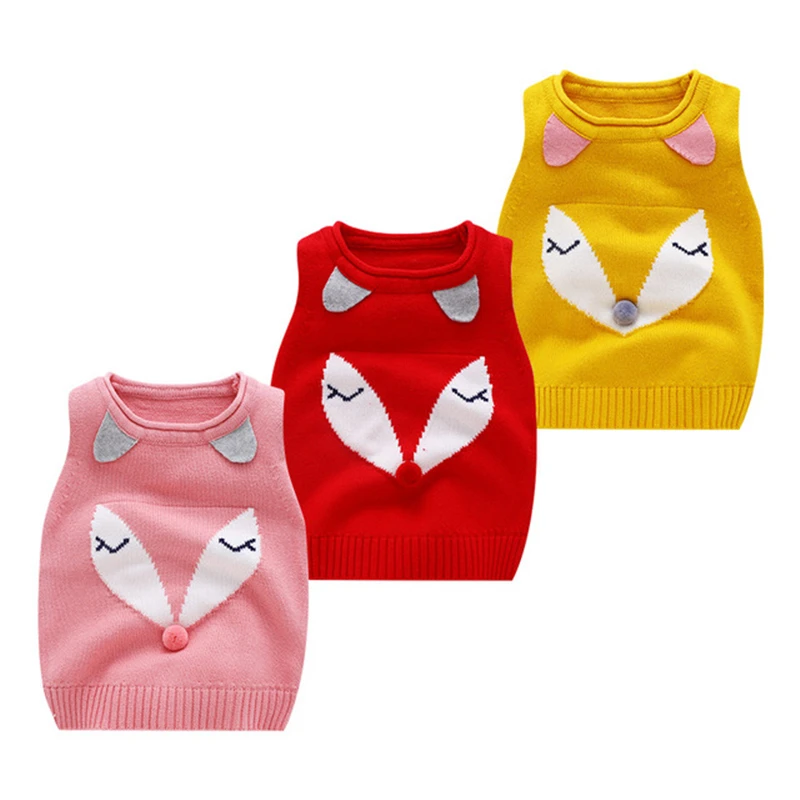 Infants Sweet Cartoon Vest Waistcoat Infant Knitted Vest Newborn Sleeveless Tops Baby Kids Comfortable Cotton Outerwear AA60779