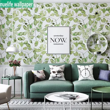 

Nordic modern wallpaper fashion green leaves bedroom study living room kids room TV background restaurant non-woven wallpaper