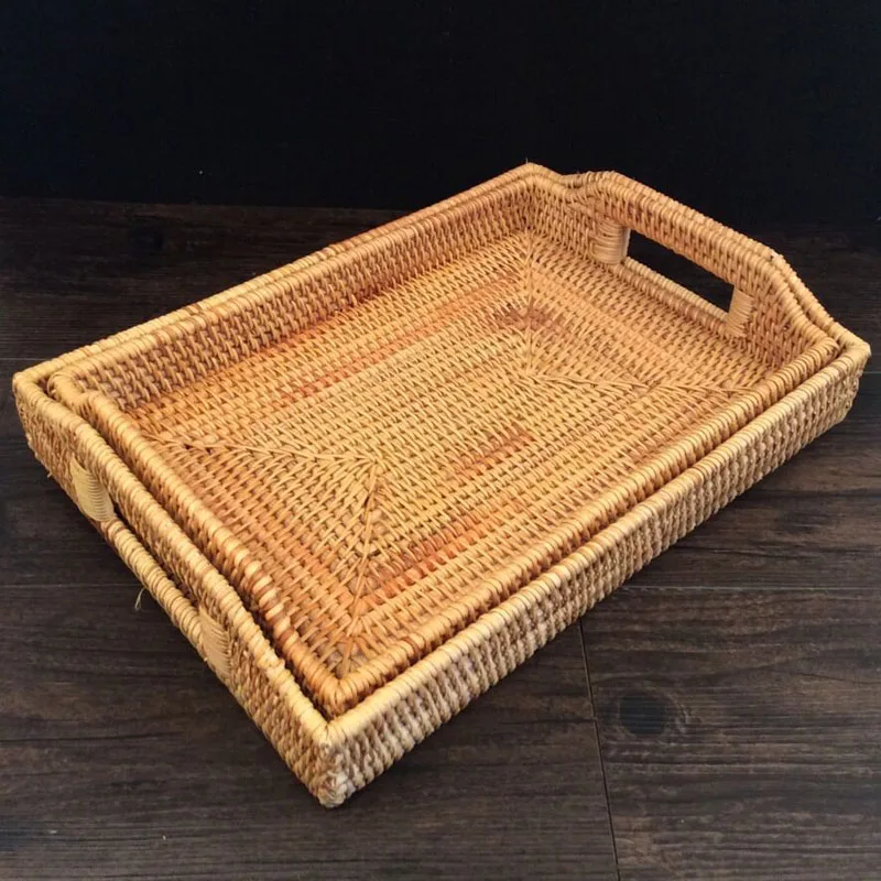 2 Pcs / Lot cutlery tray Kitchen Organization Rattan Storage Trays fruit dish baskets Candy snacks pastry sundries plate dishes