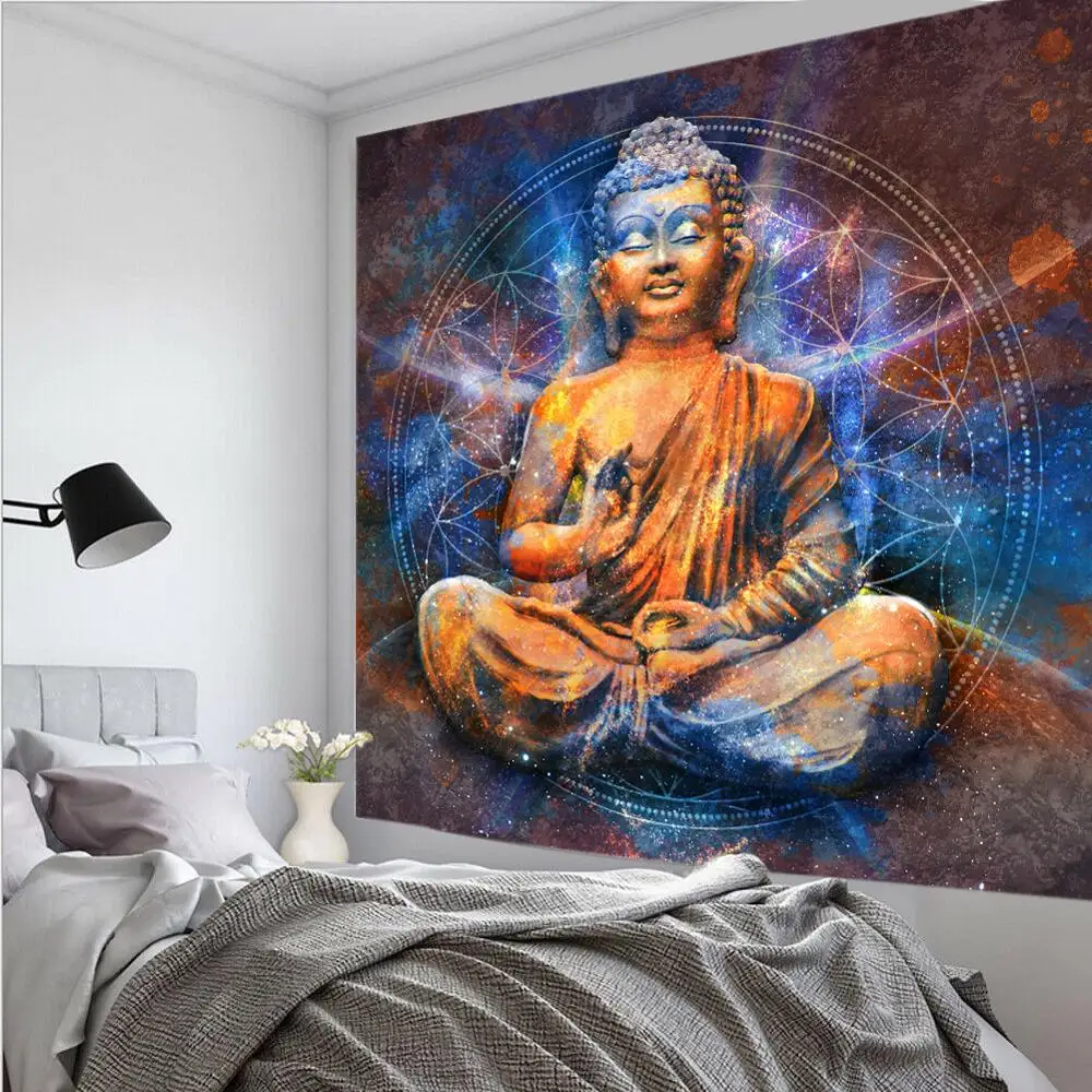 Indian Buddha Statue MeditationTapestry Wall Hanging Mandala Tapestries Wall Cloth Yoga Carpet Boho Decor