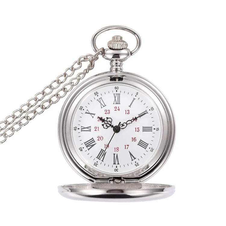 Мода серебряный лак гладкие кварцевые карманные часы винтажные циферблат с римскими цифрами кулон ожерелье Fob часы для мужчин и женщин Подарки Fob часы
