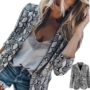 

Hot Autumn Women Formal Jackets Long Sleeve Office Work snake Printing Ladies Outwear
