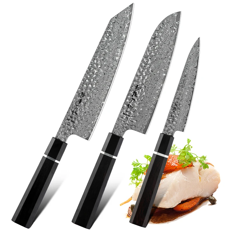 HEZHEN 3 шт. шеф повара + Gyuto Универсальный нож Japan VG10 из дамасской стали оригинальные