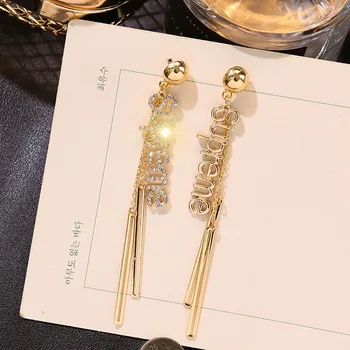 

Korean Fashion Shiny Rhinestones Etter Supreme Long Asymmetry Earrings Personality Temperament Girl Women's Jewelry Accessories