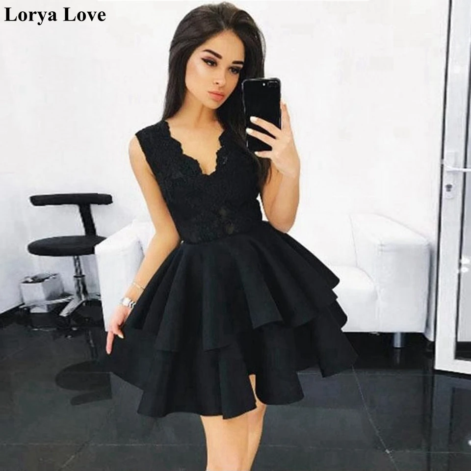 

Black Cocktail Dresses 2020 Red Formal Party Short Prom Dresses Ruffles Mini Homecoming Vestidos De Gala Women Graduation Gowns