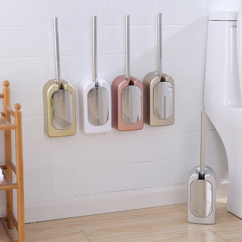 

European White Gray Pink Bathroom Plastic Toilet Brush Holder Straight Handle Brush Corner Cleaning Toilet Brush Set