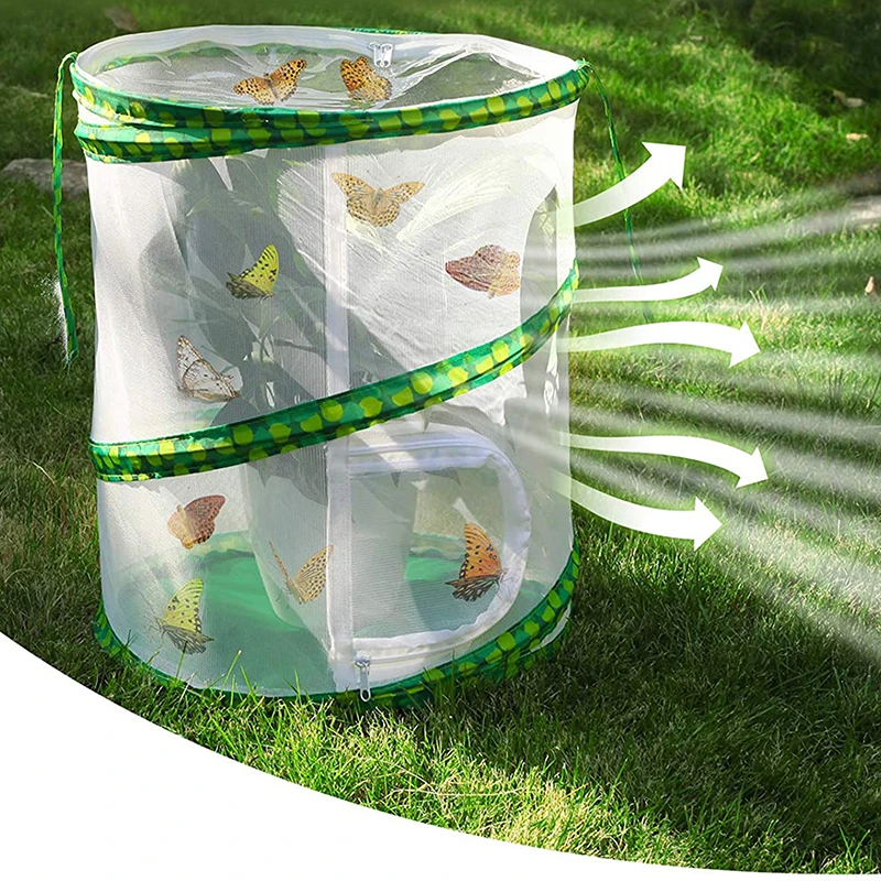 Green Collapsible Insect Cage Mesh Insect Habitat Cage Butterfly Mantis