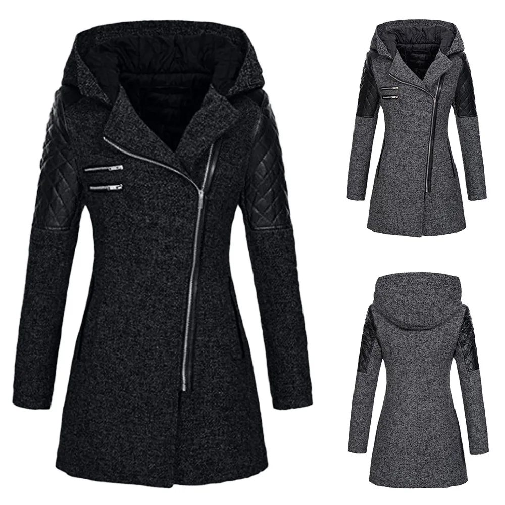 JAYCOSIN модные повседневные тонкие куртки женские осенне-зимние куртки с отложным воротником в клетку модное пальто женские длинные черные пальто на молнии