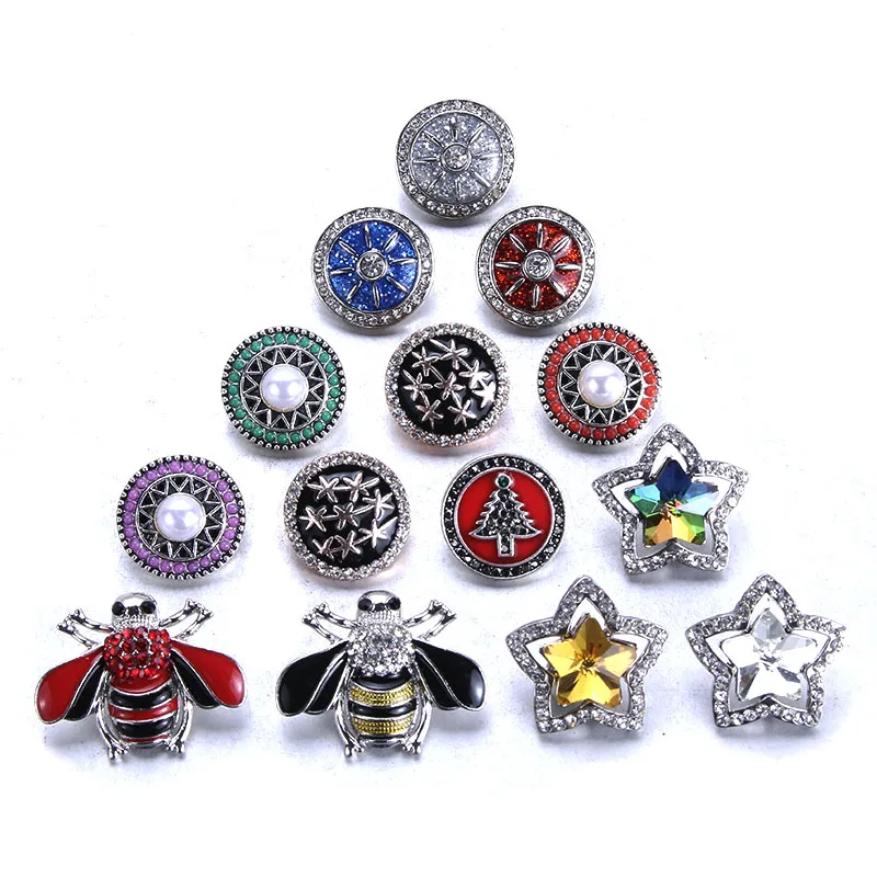 10pcs/lot Wholesale Snap Jewelry 18mm Snap Buttons Mixed Rhinestone Metal Flower Snaps Buttons
