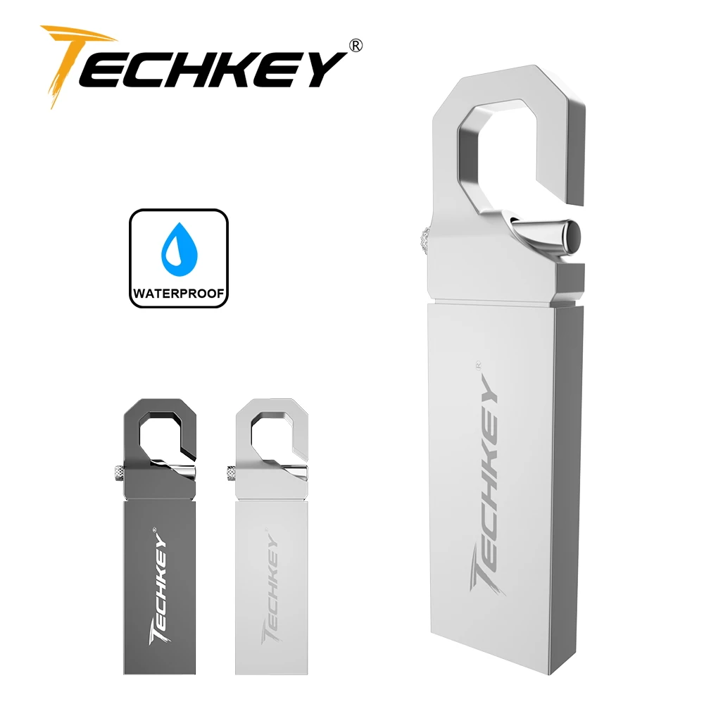 Новейший Techkey usb флеш накопитель 16 ГБ 32 64 Гб Серебристый Металл водонепроницаемый