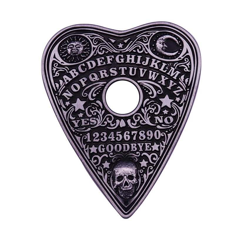 Black Ouija Board Brooch Whimsical Occult Symbols Pin Wicca Pagan Decor.JPG