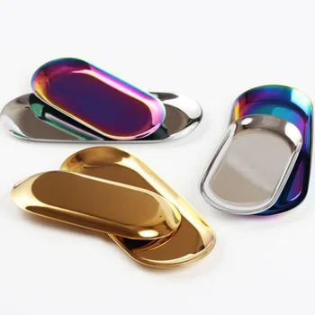 

Northern Europe INS Gold Elliptic Plates Jewelry Storage Tray Stainless Steel Metal Snacks Fruit Bowl Storage Tray
