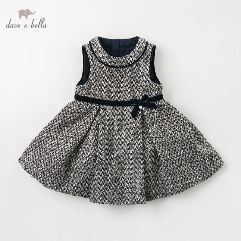 DB11471 dave bella/осеннее клетчатое платье-майка принцессы с бантом для маленьких девочек детское модное праздничное платье детская одежда в стиле «лолита»