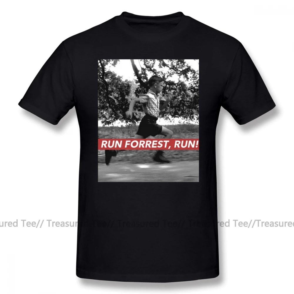 Forrest Gump T Shirt RUN FORREST, RUN T-Shirt Beach Awesome Tee Shirt Short-Sleeve Big Man Graphic Cotton Tshirt - Цвет: Black