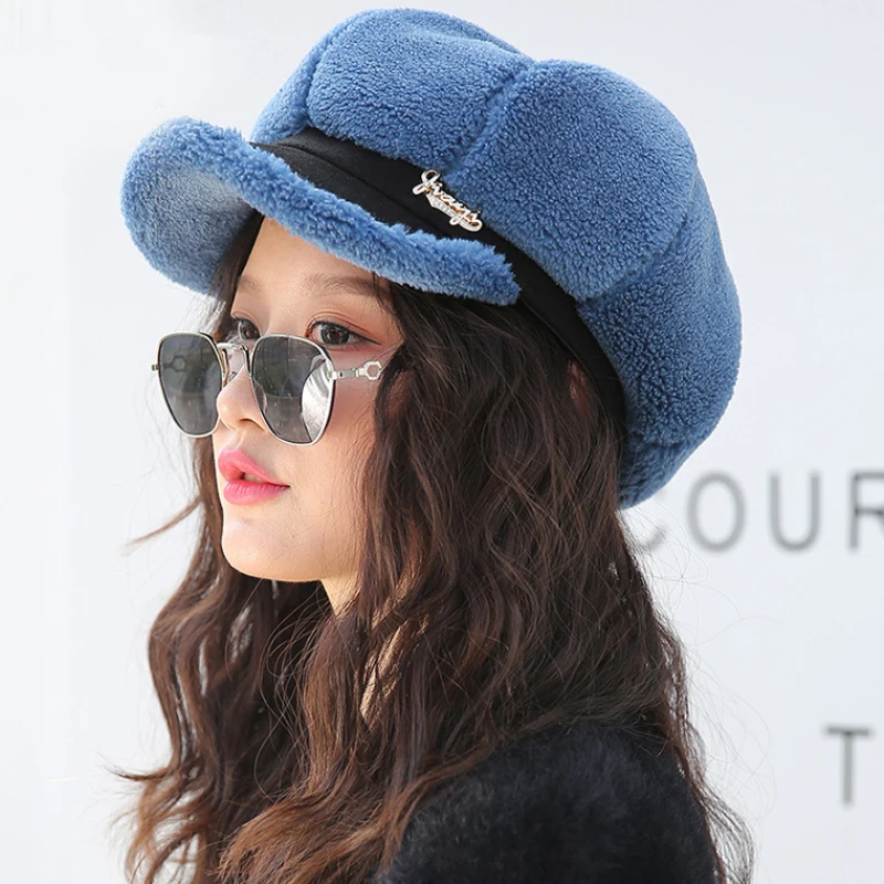 

HT2705 Beret Thick Warm Lamb Wool Hat Autumn Winter Octagonal Newsboy Cap Retro Artist Painter Hat Women Berets Female Beret Hat