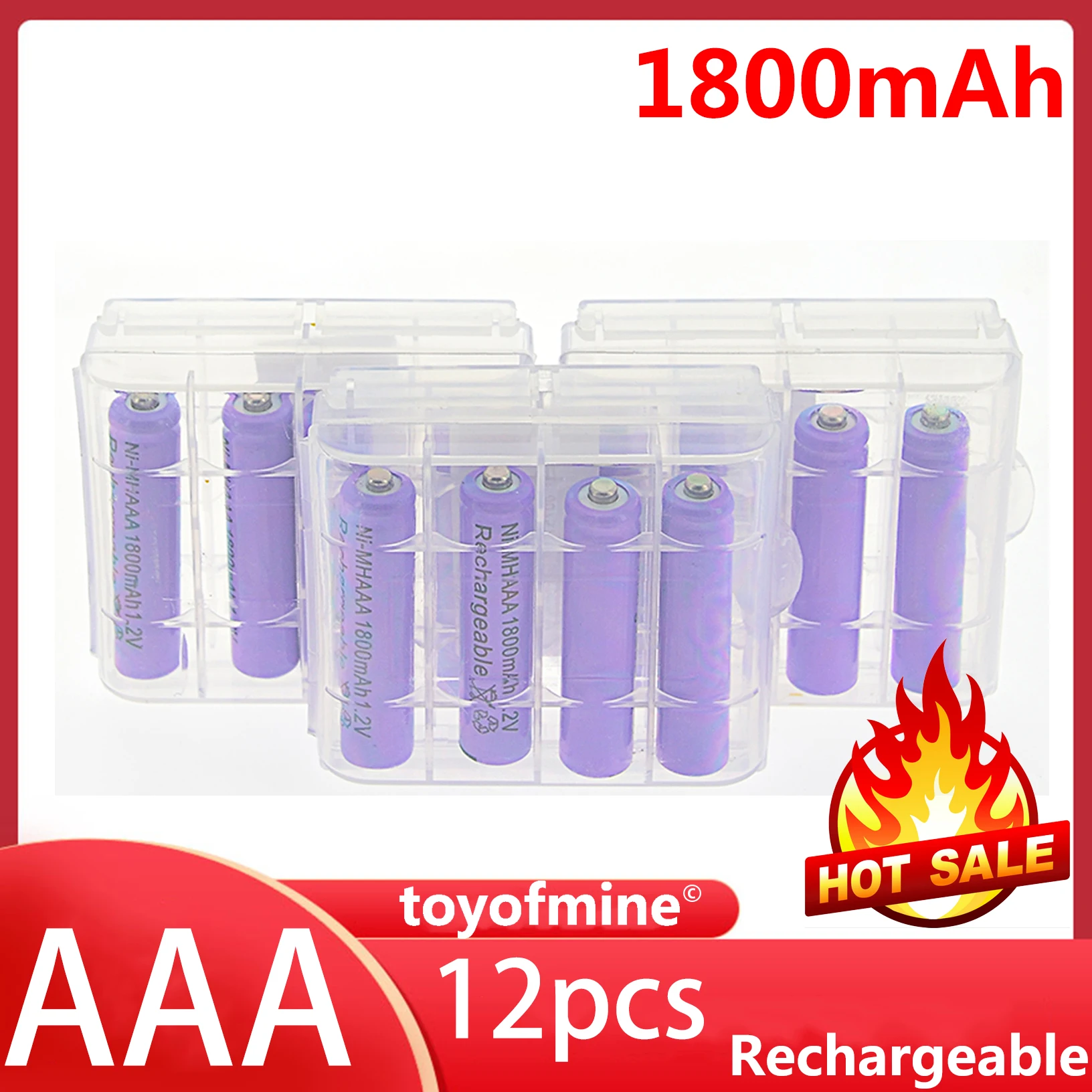 12x 3A AAA 1800mah NiMH 1 2 v фиолетовый перезаряжаемый аккумулятор + 3x пластиковый чехол |