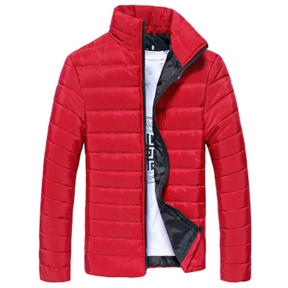 Мужские куртки и пальто, зимнее Брендовое мужское хлопковое теплое зимнее плотное пальто на молнии со стоячим воротником, Мужская ветровка, куртки - Color: red