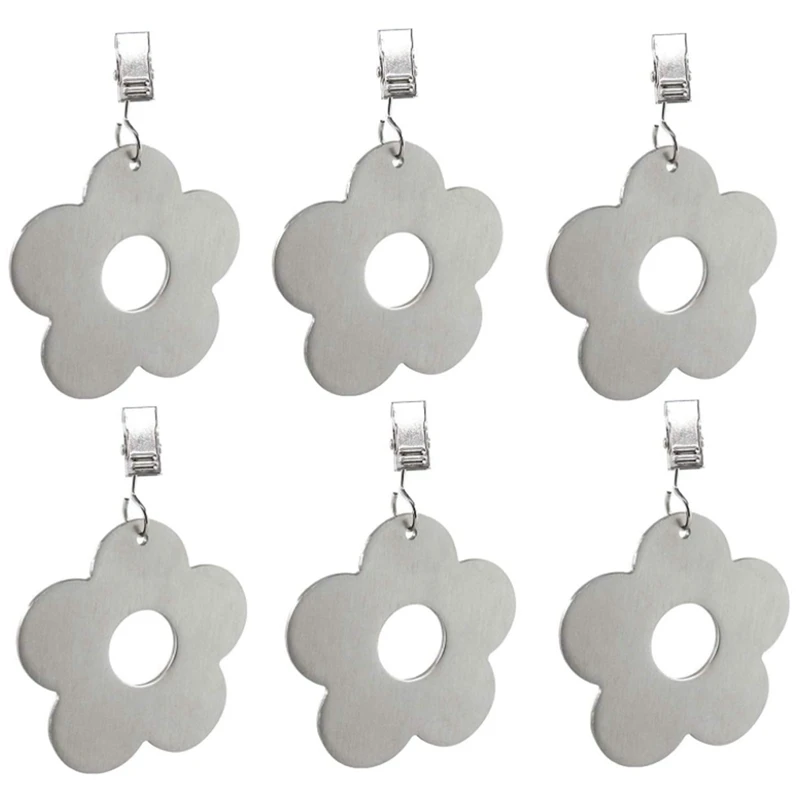 

6 Pcs Stainless Steel Flower Shaped Tablecloth Pendant for Kitchen Garden Party Picnic Table Covers