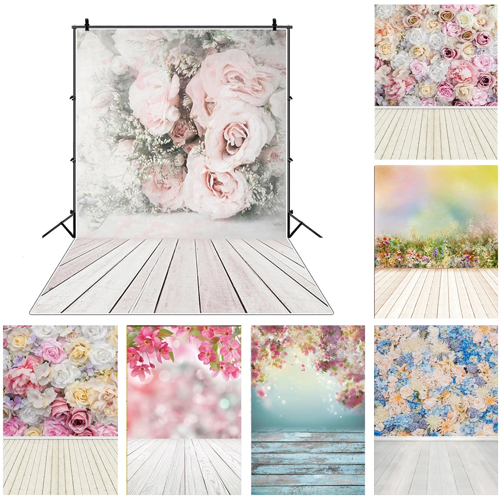 Laeacco Flowers Blooming Trees Bokeh Wooden Floor Baby Portrait Photography Backdrops Photo Backgrounds Newborn Photocall Studio photo backdrop photo wallpaper photography auxiliary props