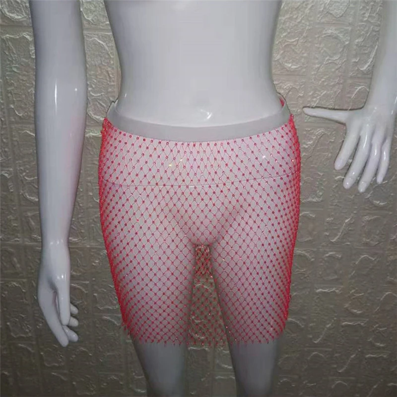 Шикарные женские юбки в клетку со стразами в сеточку, сексуальная эластичная резинка на талии, Клубная летняя пляжная юбка, дышащая юбка