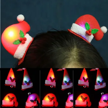 

4pc Baby Kid Girl LED Light-up Christmas Hat Hairpin Cartoon Hair Card Headdress Barrette Girls Hair Accessories Christmas Gifts