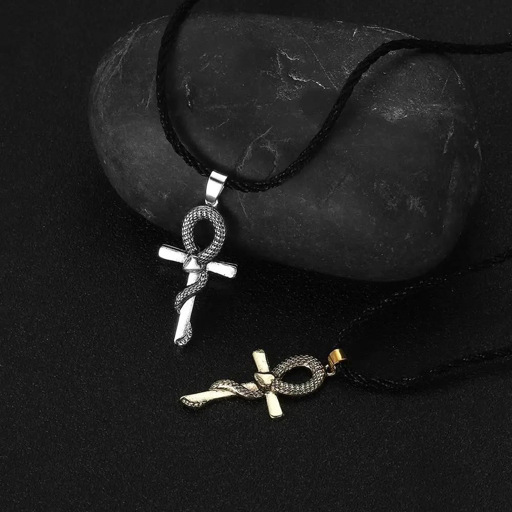 QIAMNI Amulet Египетский Анкх ожерелья с распятием Подвески символ жизни крест змея