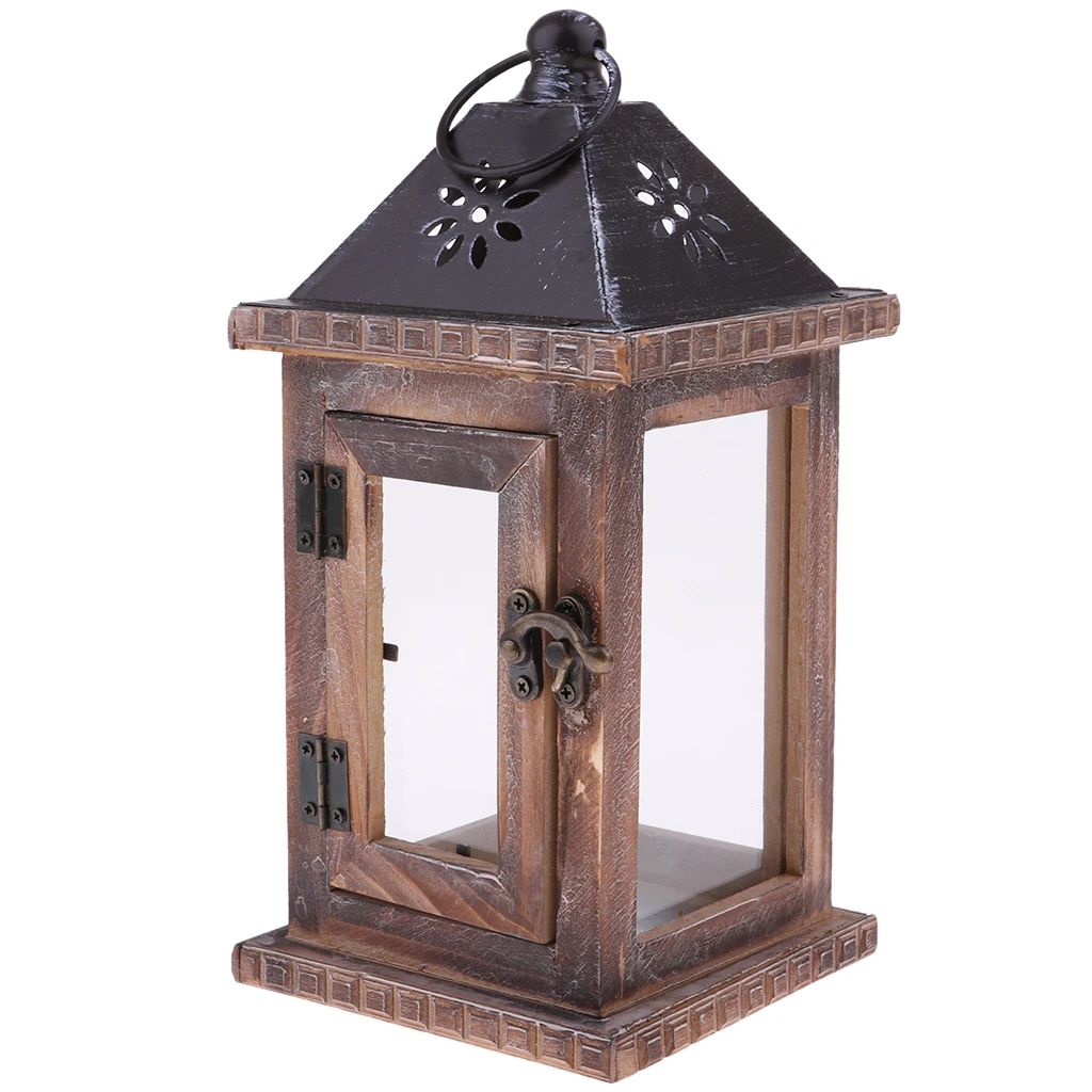 Rustic Wooden Decorative Candle Lantern Vintage  Hanging Candle Holder for Indoor Outdoor