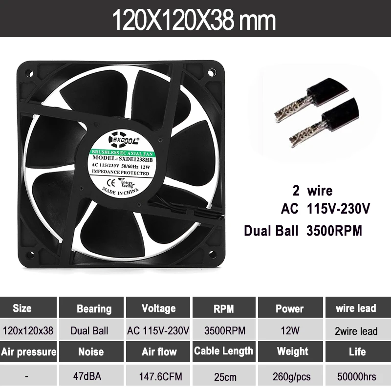 rolamento de esferas duplo da do fã refrigerando sem escova do ce fios tamanho opcional