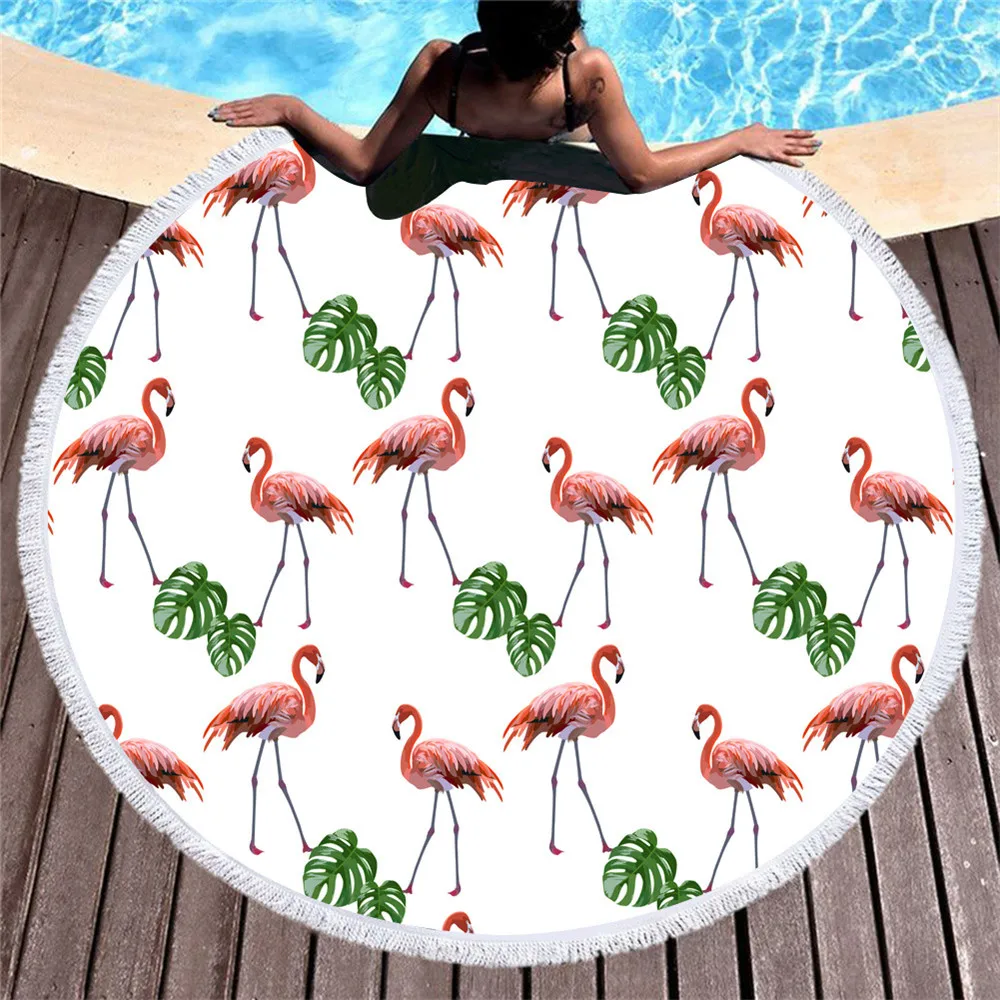 

Large Microfiber flamingo Round Beach Towel Shawl Superfine Fiber Printing Round Beach Towel Scarf Female Summer Sun Shawl