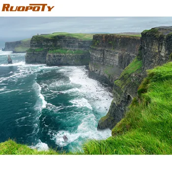 

RUOPOTY Frame Diy Paint By Numbers Kit Seascape Mountain Canvas By Numbers Modern Wall Art Picture Acrylic Paint On Canvas Gift