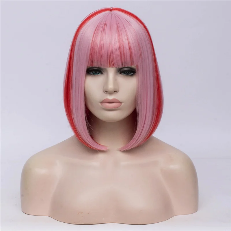 MSIWIGS два тона БОБО Косплей парики для женщин розовый синий смешанный прямой парик с челкой короткие синтетические волосы парики