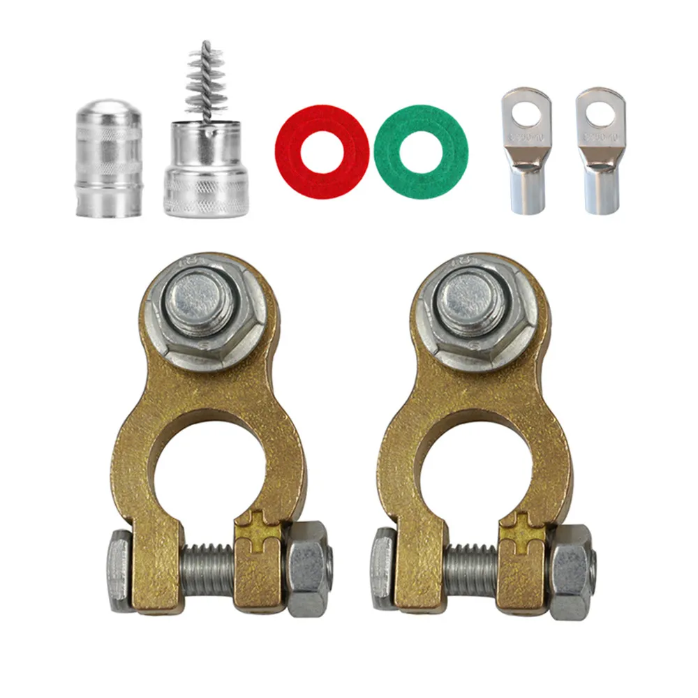 QWORK2 Pairs Brass Battery Terminal Connectors Battery Terminal Top Post Marine Grade Battery Terminal Clamps for Boat Car RV 