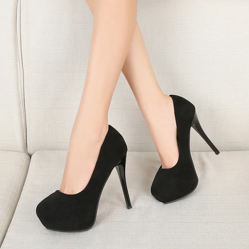 Zapatos de plataforma con punta redonda para mujer, calzado de tacón alto  con punta fina y aterciopelada, color caqui y negro, y boda para fiesta,  10/12/14cm|Zapatos de tacón de mujer| - AliExpress