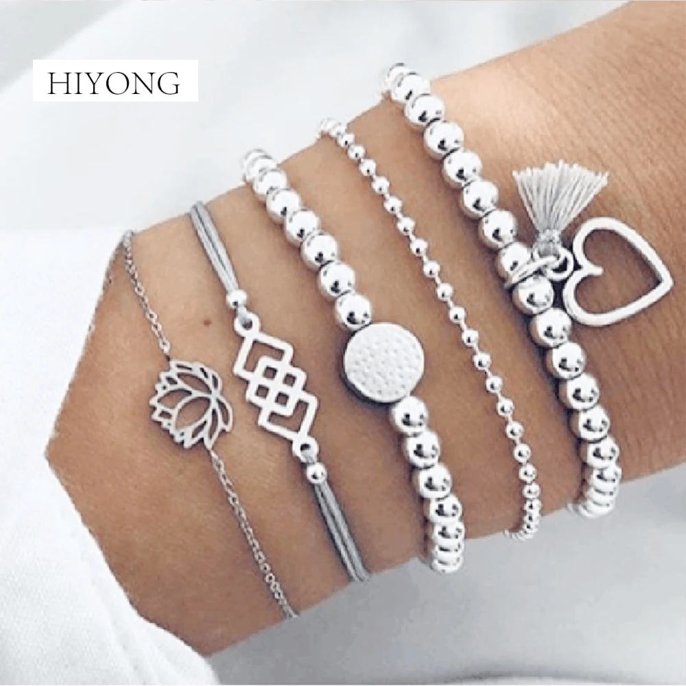 

HIYONG Style Boho Bangle Elephant Heart Shell Star Bow Map Crystal Bead Bracelet Women Charm Party Wedding Jewelry Accessories